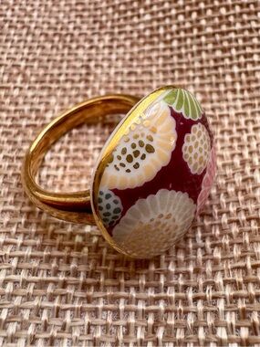 Bernardaud Porcelain Gold-Tone Ring with Floral Accents